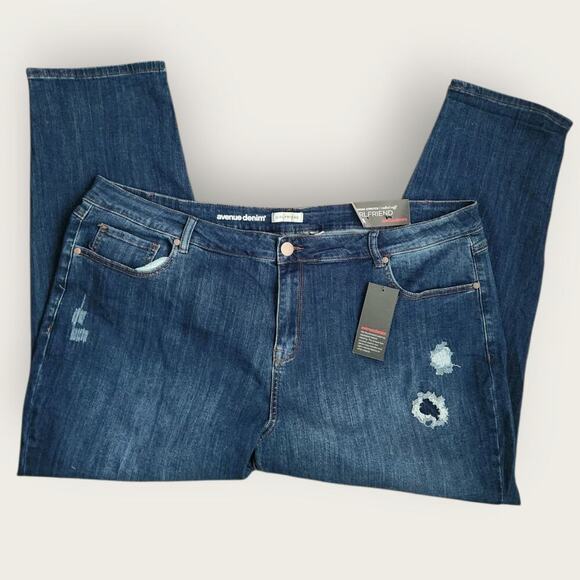 Avenue Denim Jeans Women's Sz 24 Dark Wash Girlfriend Ankle Distressed Stretch - Picture 3 of 8